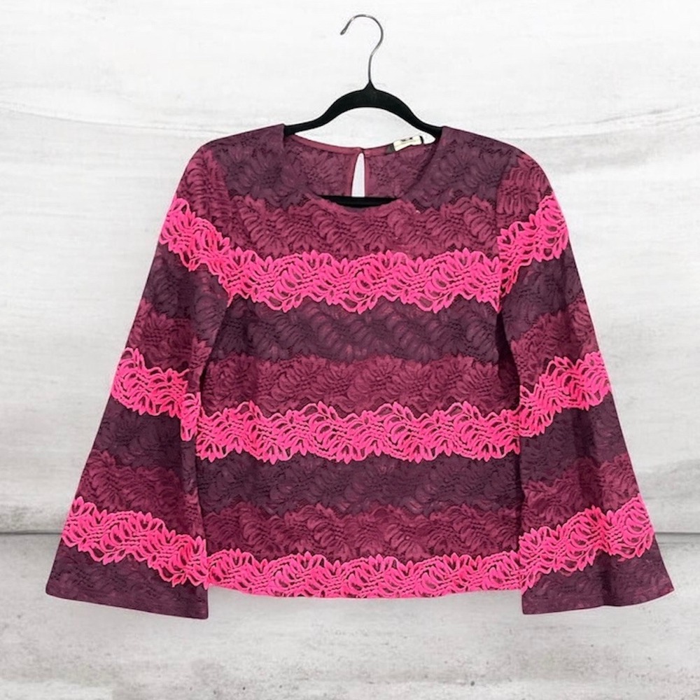 Banana Republic Boho Lace Blouse Small Petite Pink NWT Bell Sleeve Floral Top